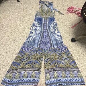 Camilla racerback blue silk beaded jumpsuit size 8
